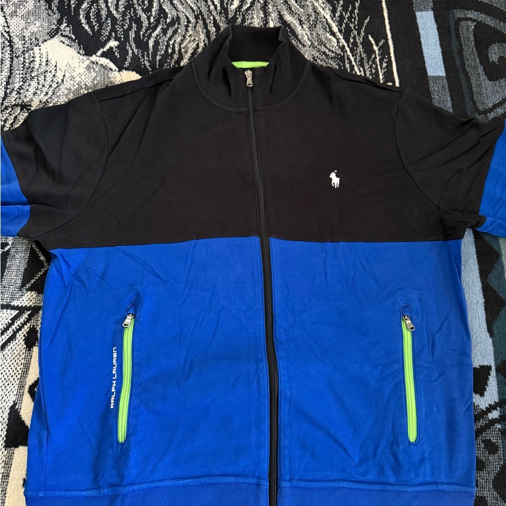 Polo Ralph Lauren Royal Blue/Black/Lime Green Interlocked Zip-Up Track Jacket